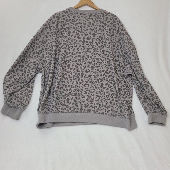 Dazy Sweatshirt Women's XL Gray Leopard Print Ribbed Cotton - Picture 4 of 7